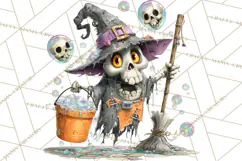 Halloween Clipart PNG, Funny Skeleton and Zombie Workers Product Image 3