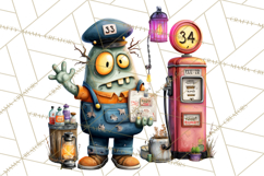 Halloween Clipart PNG, Funny Skeleton and Zombie Workers Product Image 5