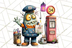 Halloween Clipart PNG, Funny Skeleton and Zombie Workers Product Image 5