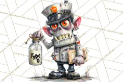 Halloween Clipart PNG, Funny Skeleton and Zombie Workers Product Image 3