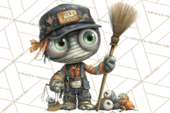 Halloween Clipart PNG, Funny Skeleton and Zombie Workers Product Image 3