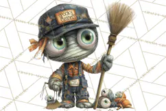 Halloween Clipart PNG, Funny Skeleton and Zombie Workers Product Image 3
