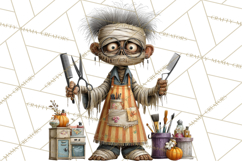 Halloween Clipart PNG, Funny Skeleton and Zombie Workers Product Image 4