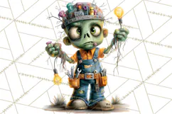 Halloween Clipart PNG, Funny Skeleton and Zombie Workers Product Image 5