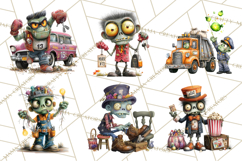 Halloween Clipart PNG, Funny Skeleton and Zombie Workers Product Image 2
