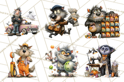 Halloween Clipart PNG, Funny Skeleton and Zombie Workers Product Image 4