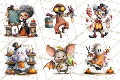 Halloween Clipart PNG, Funny Skeleton and Zombie Workers Product Image 5