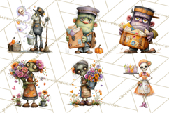 Halloween Clipart PNG, Funny Skeleton and Zombie Workers Product Image 6