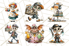 Halloween Clipart PNG, Funny Skeleton and Zombie Workers Product Image 7