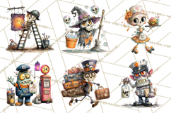 Halloween Clipart PNG, Funny Skeleton and Zombie Workers Product Image 8