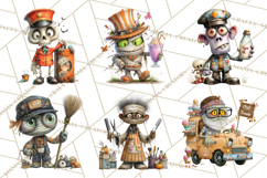 Halloween Clipart PNG, Funny Skeleton and Zombie Workers Product Image 9