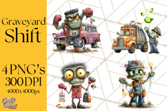 Halloween Clipart PNG, Funny Skeleton and Zombie Workers Product Image 1