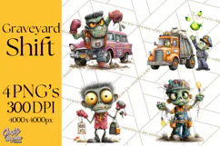 Halloween Clipart PNG, Funny Skeleton and Zombie Workers Product Image 1