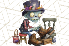Halloween Clipart PNG, Funny Skeleton and Zombie Workers Product Image 2