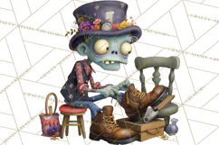 Halloween Clipart PNG, Funny Skeleton and Zombie Workers Product Image 2