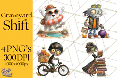 Halloween Clipart PNG, Funny Skeleton and Zombie Workers Product Image 1