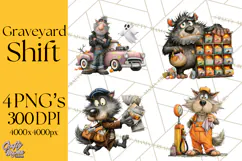 Halloween Clipart PNG, Funny Skeleton and Zombie Workers Product Image 1