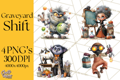 Halloween Clipart PNG, Funny Skeleton and Zombie Workers Product Image 1