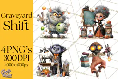 Halloween Clipart PNG, Funny Skeleton and Zombie Workers Product Image 1