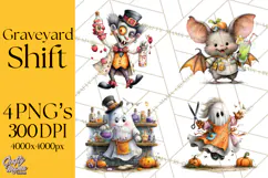 Halloween Clipart PNG, Funny Skeleton and Zombie Workers Product Image 1