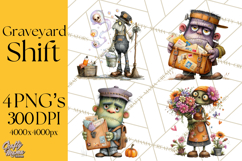 Halloween Clipart PNG, Funny Skeleton and Zombie Workers Product Image 1