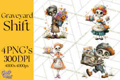 Halloween Clipart PNG, Funny Skeleton and Zombie Workers Product Image 1
