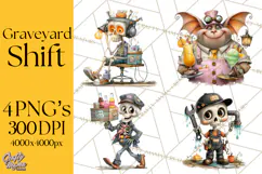 Halloween Clipart PNG, Funny Skeleton and Zombie Workers Product Image 1