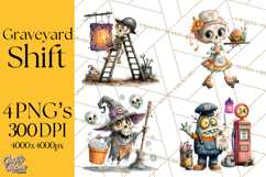 Halloween Clipart PNG, Funny Skeleton and Zombie Workers Product Image 1