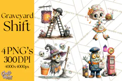 Halloween Clipart PNG, Funny Skeleton and Zombie Workers Product Image 1