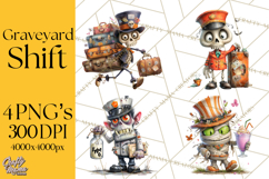 Halloween Clipart PNG, Funny Skeleton and Zombie Workers Product Image 1