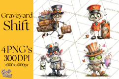 Halloween Clipart PNG, Funny Skeleton and Zombie Workers Product Image 1