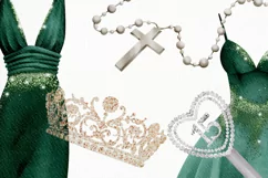 Green Quinceanera Watercolor Clipart Png Product Image 2