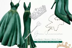 Green Quinceanera Watercolor Clipart Png Product Image 1