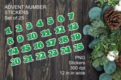Green Advent Calendar Sticker Numbers 1 to 25 PNG files