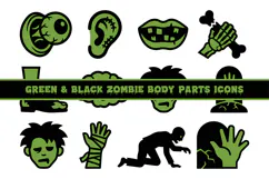 Green Black Zombie Body Parts Icons | Halloween Horror Product Image 1