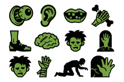 Green Black Zombie Body Parts Icons | Halloween Horror Product Image 2