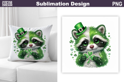 St. Patrick's Day Pillow | Raccoon Clover Sublimation Product Image 1