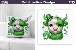 St. Patrick's Day Pillow | Highland Cow Clover Sublimation Product Image 1