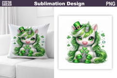 St. Patrick's Day Pillow | Unicorn Clover Sublimation Product Image 1