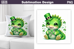 St. Patrick's Day Pillow | Dinosaur Clover Sublimation Product Image 1
