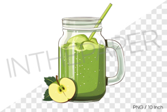Green apple smoothie in glass jar PNG fruit cartoon summer Product Image 1