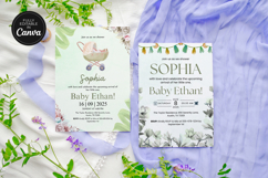 Sage Green Baby Shower Invitation Canva Editable Template Product Image 1