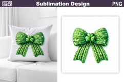 St. Patrick's Pillow Design | Green Bow Knitted Sublimation Product Image 1