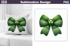 St. Patrick's Pillow Design | Green Bow Knitted Sublimation Product Image 1