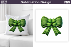 St. Patrick's Pillow Design | Green Bow Knitted Sublimation Product Image 1