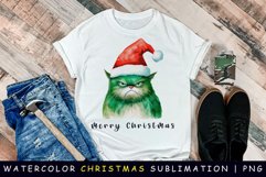 Watercolor Christmas Grinch Cat Clipart Product Image 1