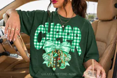 Green Gingham Cheer PNG with Mint Bow and Charms Product Image 1