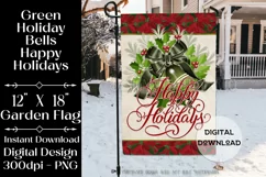Elegant Green Holiday Bells 12x18 Happy Holidays Garden Flag Product Image 1