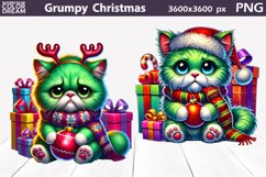 Grumpy Green Cat Christmas Clipart | Funny Cat Sublimation Product Image 1