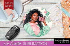 Cottagecore Car Coaster - Green Coquette Coaster PNG Product Image 1